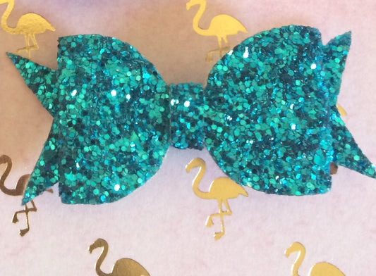 Turquoise Glitter Bow Made By Apollo and Wynn